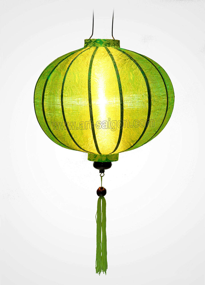 Lampion Asiatisch Hoi an Seide grün R – Ø 47 cm – Handwerkskunst aus Vietnam (REF. R40-V)