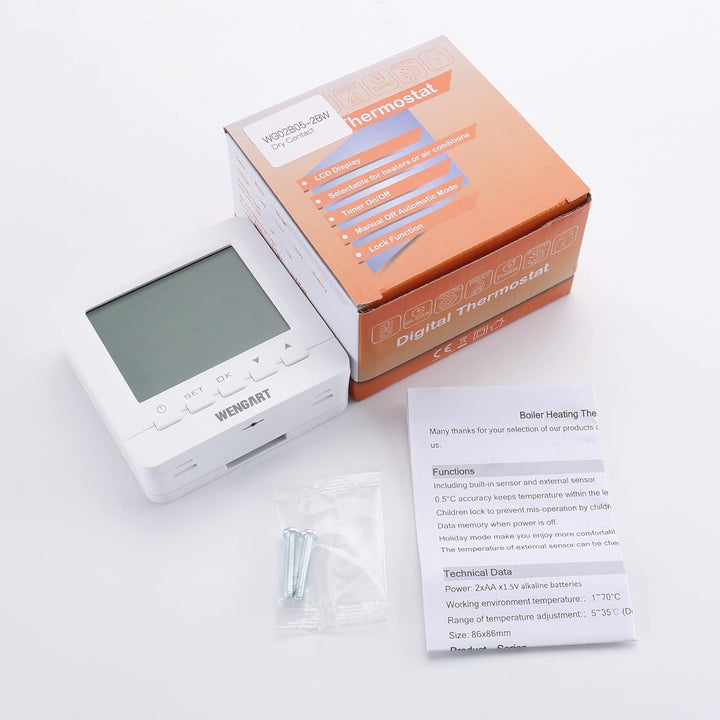 Wengart Gas-Kamin-Thermostat WG02B05BW, batteriebetrieben, Digitale LCD-Anzeige, programmierbar, COM