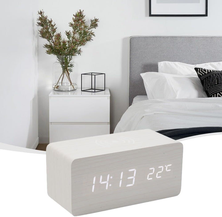 Wecker Digitale Tischuhr, LED Holz Wecker Digital Wecker Multifunktionale USB Power Tischuhr Alarm C