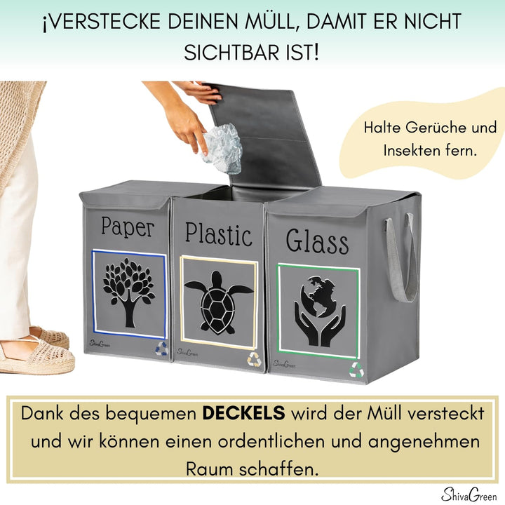 Shiva Green Mulltrennsystem 3fach Recycling System Pfandflaschen Sammelbehälter Papiermülleimer aus
