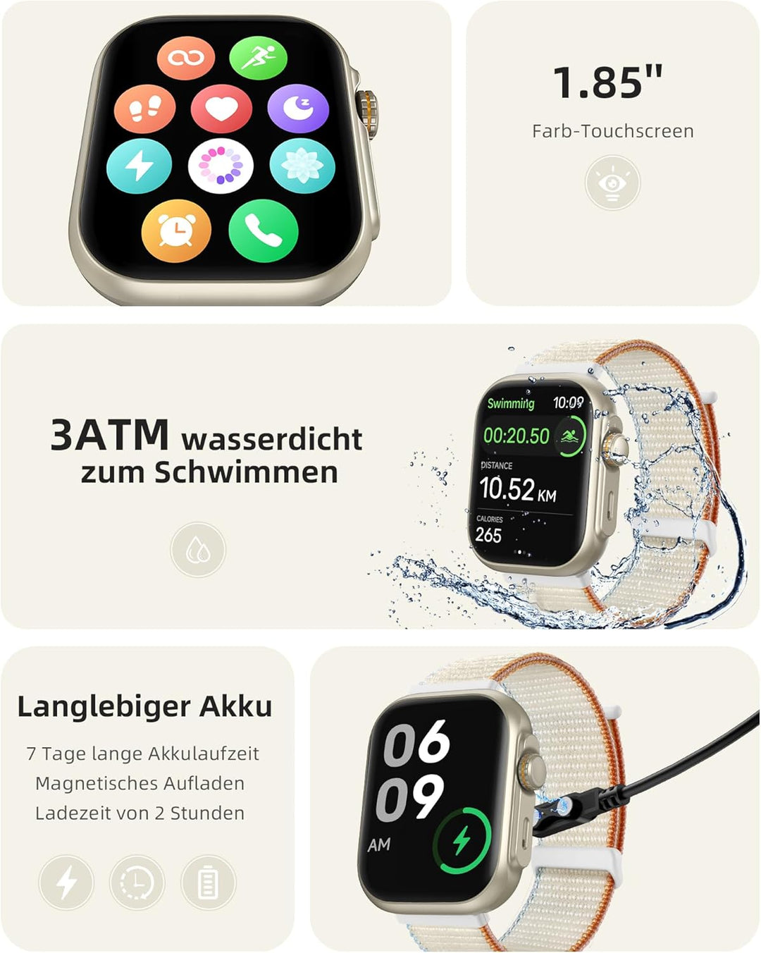 Parsonver Smartwatch Herren Damen mit Telefonfunktion, Fitnessuhr mit GPS, 3 ATM wasserdichte für Sc