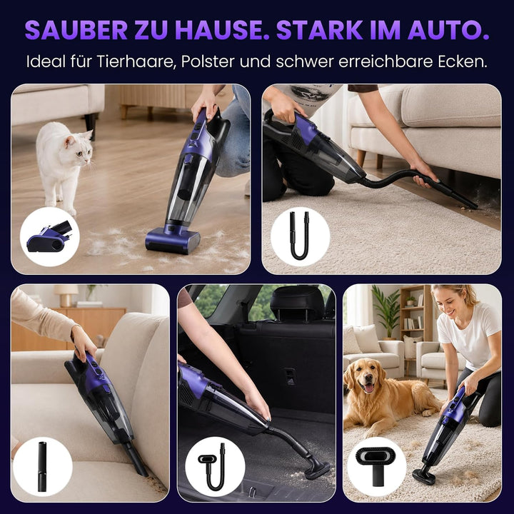 Tierhaar Handstaubsauger Akku 28000Pa mit Rotierende Bürstenrolle&amp;LED Licht | Stark Autostaubsauger