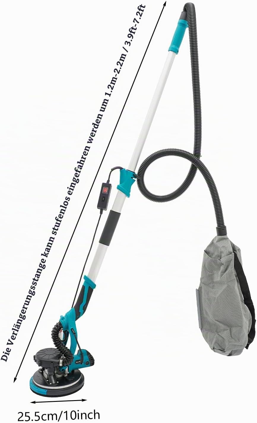 Elektrischer Decken und Wandschleifer mit Staubabsaugung, 1250W Trockenbauschleifer mit Variabler Ge