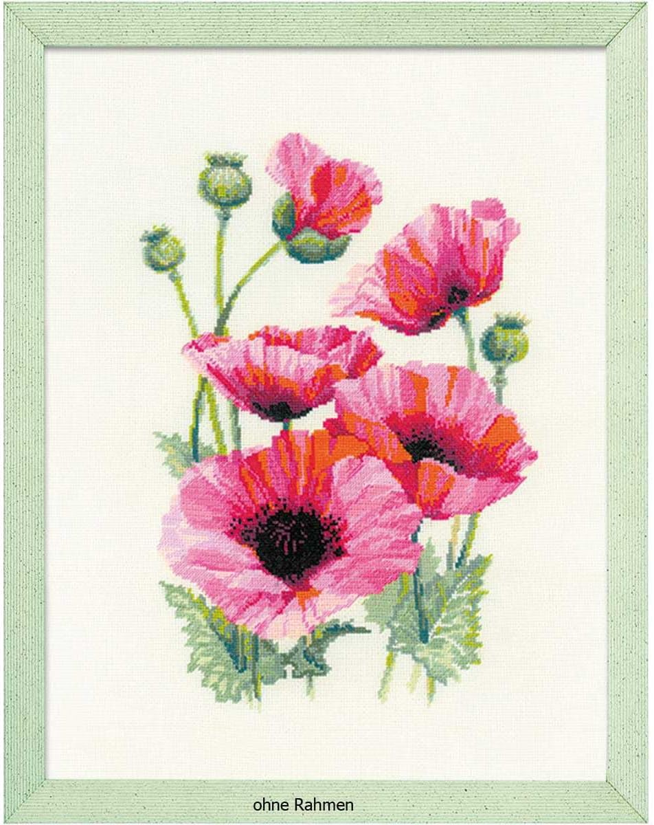 Riolis 1775 Kreuzstichpackung rosa Mohnblumen, Zählmuster Kreuzstich-Set, Baumwolle, mehrfarbig, 253