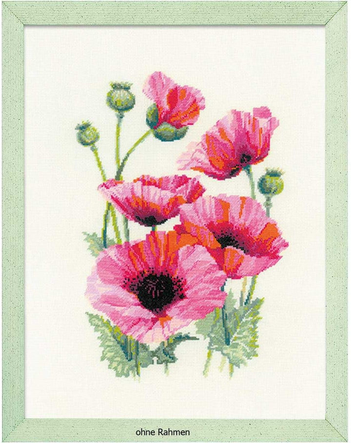 Riolis 1775 Kreuzstichpackung rosa Mohnblumen, Zählmuster Kreuzstich-Set, Baumwolle, mehrfarbig, 253