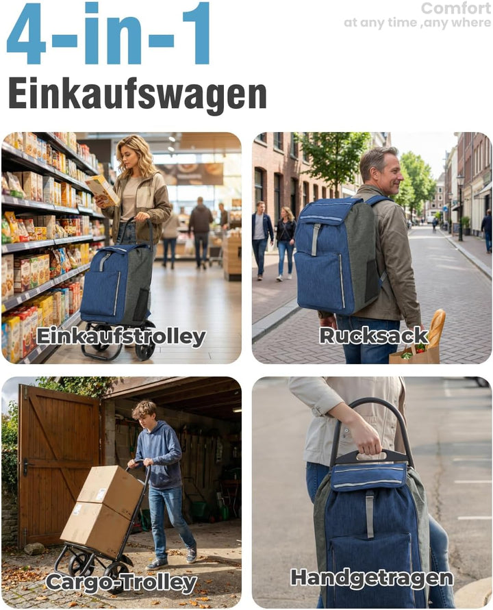 Homecall Einkaufstrolley Klappbar Einkaufswagen mit 50L + 5L kühlfunktion Bis 50KG, Einkaufstasche m