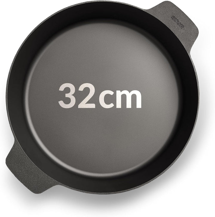 STUR - ORIGINAL Gusseisenpfanne Induktion 32cm mit 2 Griffen - Cast Iron Pan für alle Herdarten - Gr