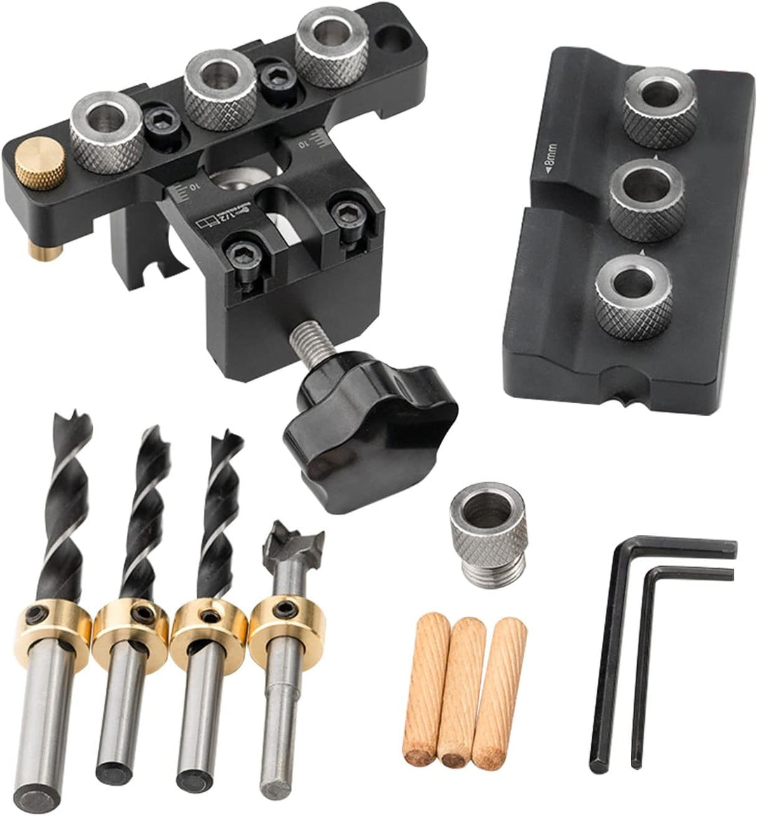 3-in-1 Holzbearbeitungs-Vorrichtungs-Set, 8/10/15 mm Stiftbefestigung, Stanzer, Lokalisierer, Dübel,