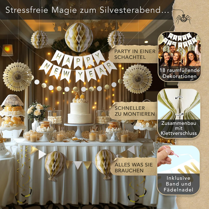 Premium Wiederverwendbare Geburtstagsdeko Frauen Mann - Weiss Gold Deko Geburtstag Frau Mann / Party