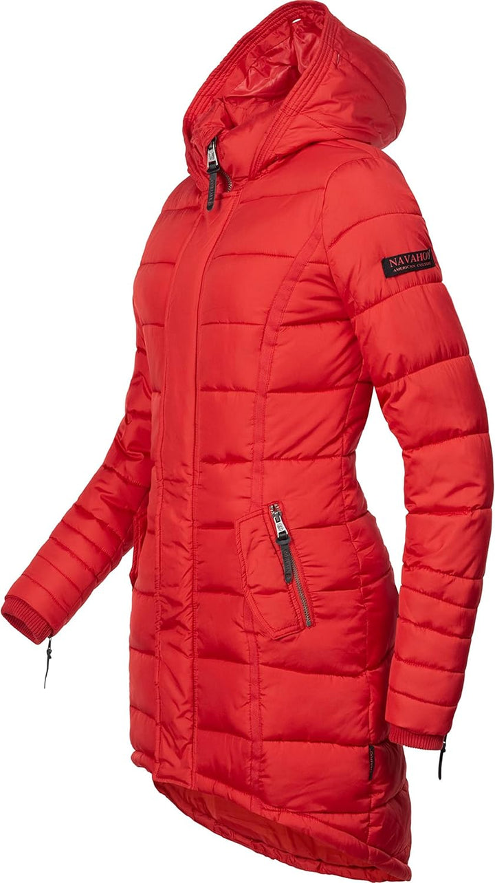Navahoo Damen Warmer Winter Steppmantel Papaya XS-XXL XS Rot, XS Rot