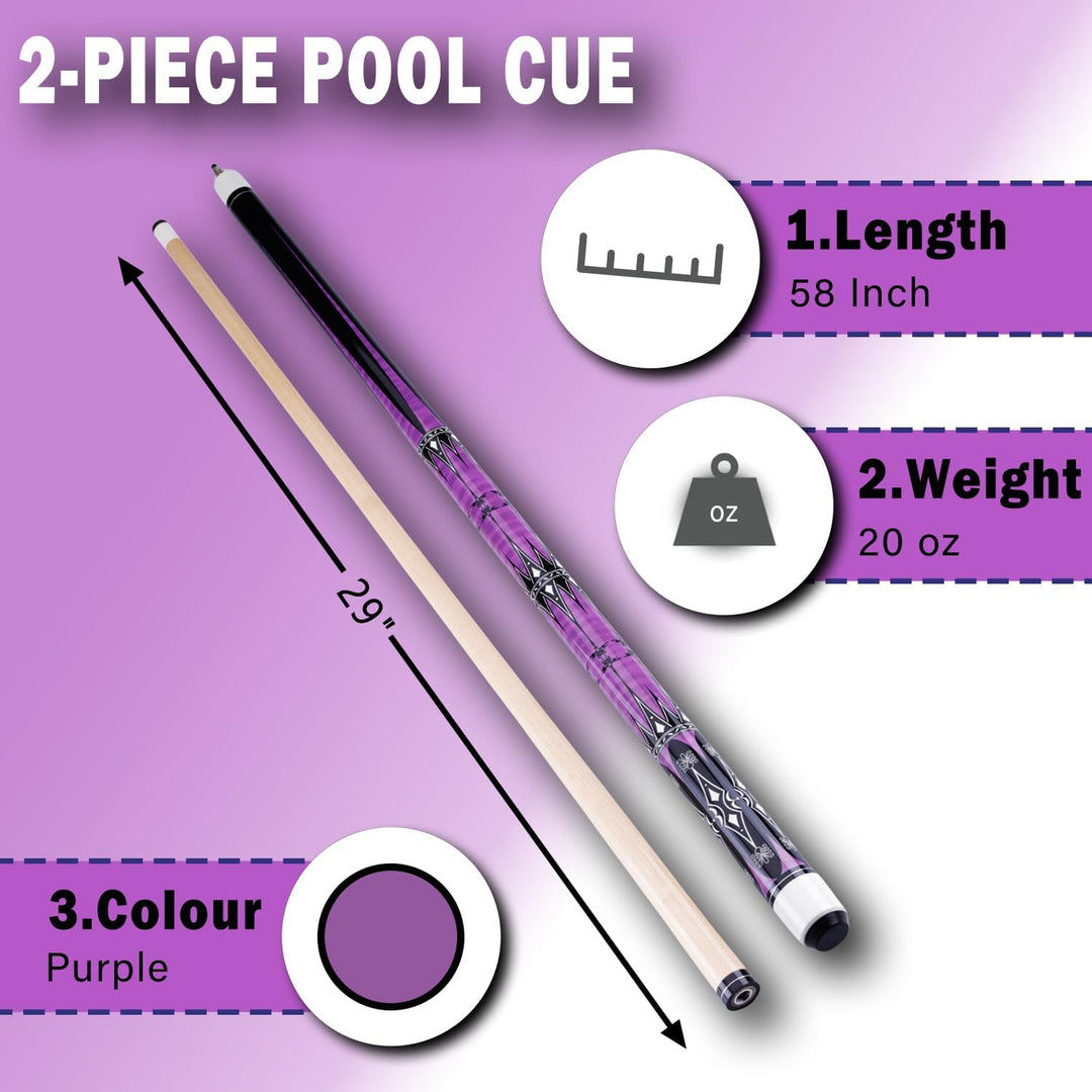 58" Pool Billard Queue with 13mm Tip,19 20 oz Billiard Cue,Schwarz oder Weiss，1/2 Maple Queue Sticks