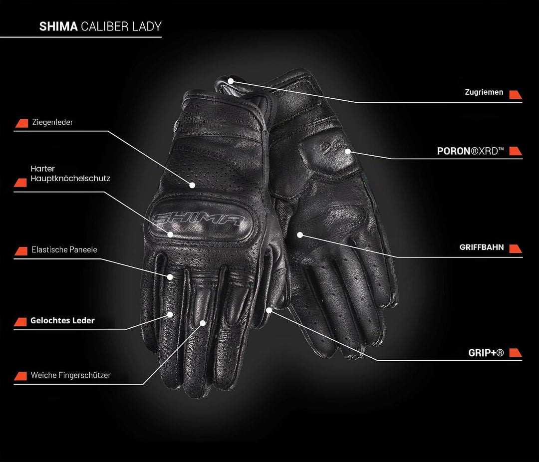 SHIMA Caliber Motorradhandschuhe Damen Herren - Klassische, Vintage, Sommer mit Protektoren L Schwar