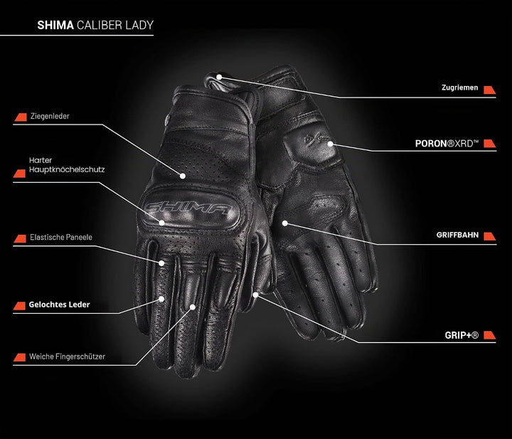 SHIMA Caliber Motorradhandschuhe Damen Herren - Klassische, Vintage, Sommer mit Protektoren L Schwar