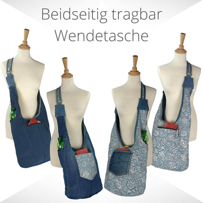 Sunsa Damen nachhaltige Hobo Tasche. Umhängetasche aus recycelte Jeans & Baumwolle. Boho blumig Cros