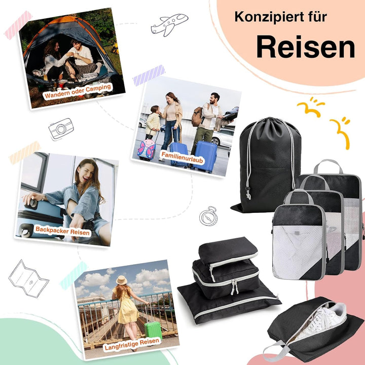 Packing Cubes Compression Koffer Organizer set 8 Stück Packwürfel-Reisezubehörset, Gepäck-Organizer