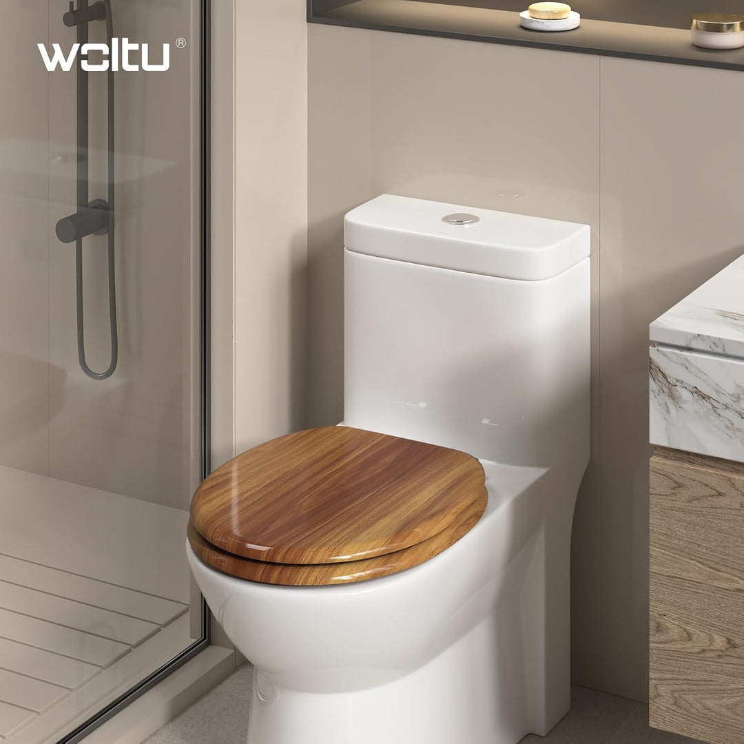 WOLTU Premium WC-Sitz Toilettensitz mit Absenkautomatik, MDF Holzkern, Softclose Scharnier, Desgin D