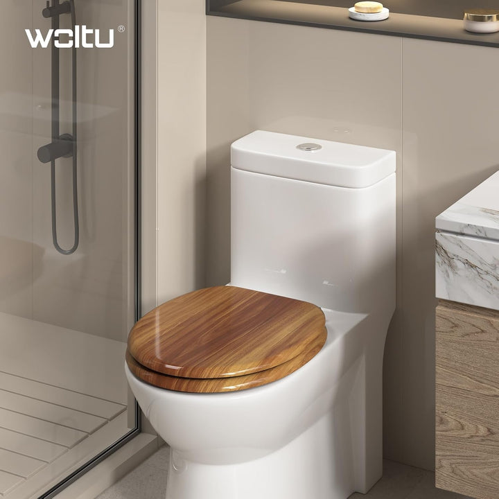 WOLTU Premium WC-Sitz Toilettensitz mit Absenkautomatik, MDF Holzkern, Softclose Scharnier, Desgin D