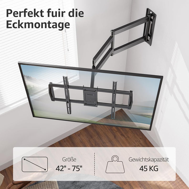 MOUNTUP 962mm Langarm TV Wandhalterung für 42–75 Zoll bis zu 45kg, Schwenkbare Neigbare Wandhalterun