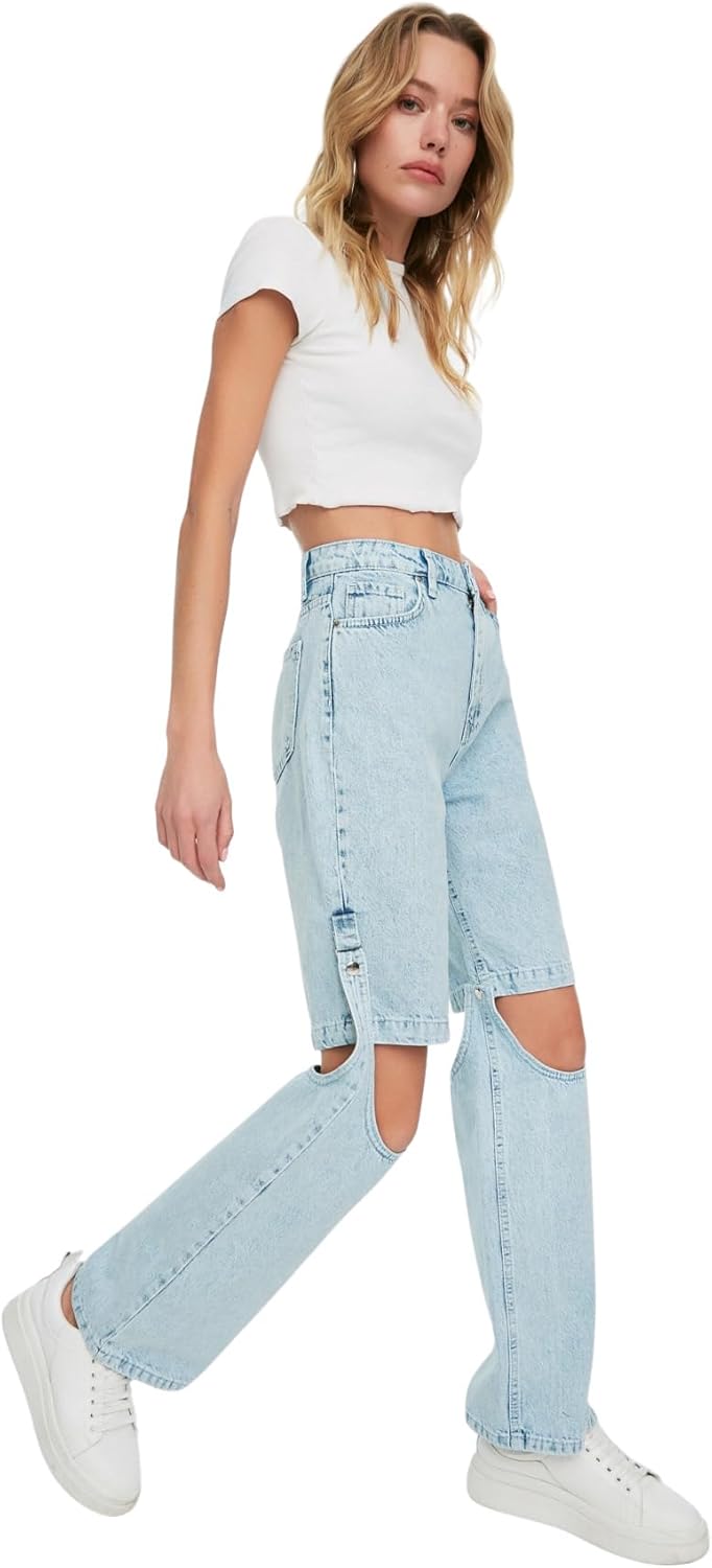 TRENDYOL Damen Jeans 40 Hellblau, 40 Hellblau