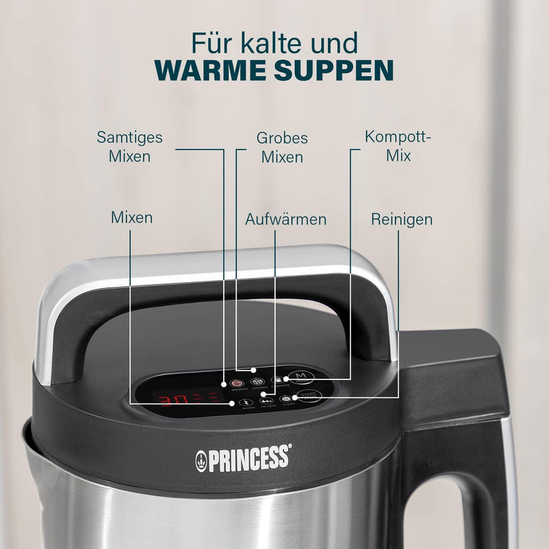 Princess 01.214002.01.001 Suppenkocher, 200, Edelstahl, 2 liters, Silber, Schwarz