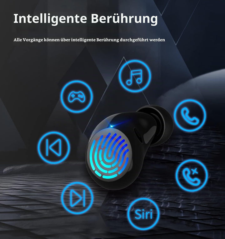 Kabellose Bluetooth-Kopfhörer, IPX5 wasserdichte kabellose Ohrhörer Touch Eingebautes Mikrofon Noise