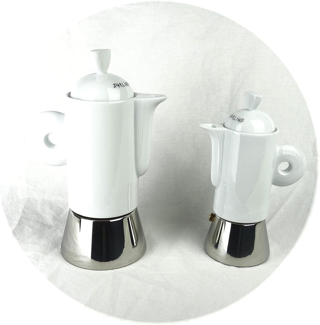Moka Consorten Italienischer Espressokocher »Darling« | Edelstahl und weisses Porzellan | Füllmenge: