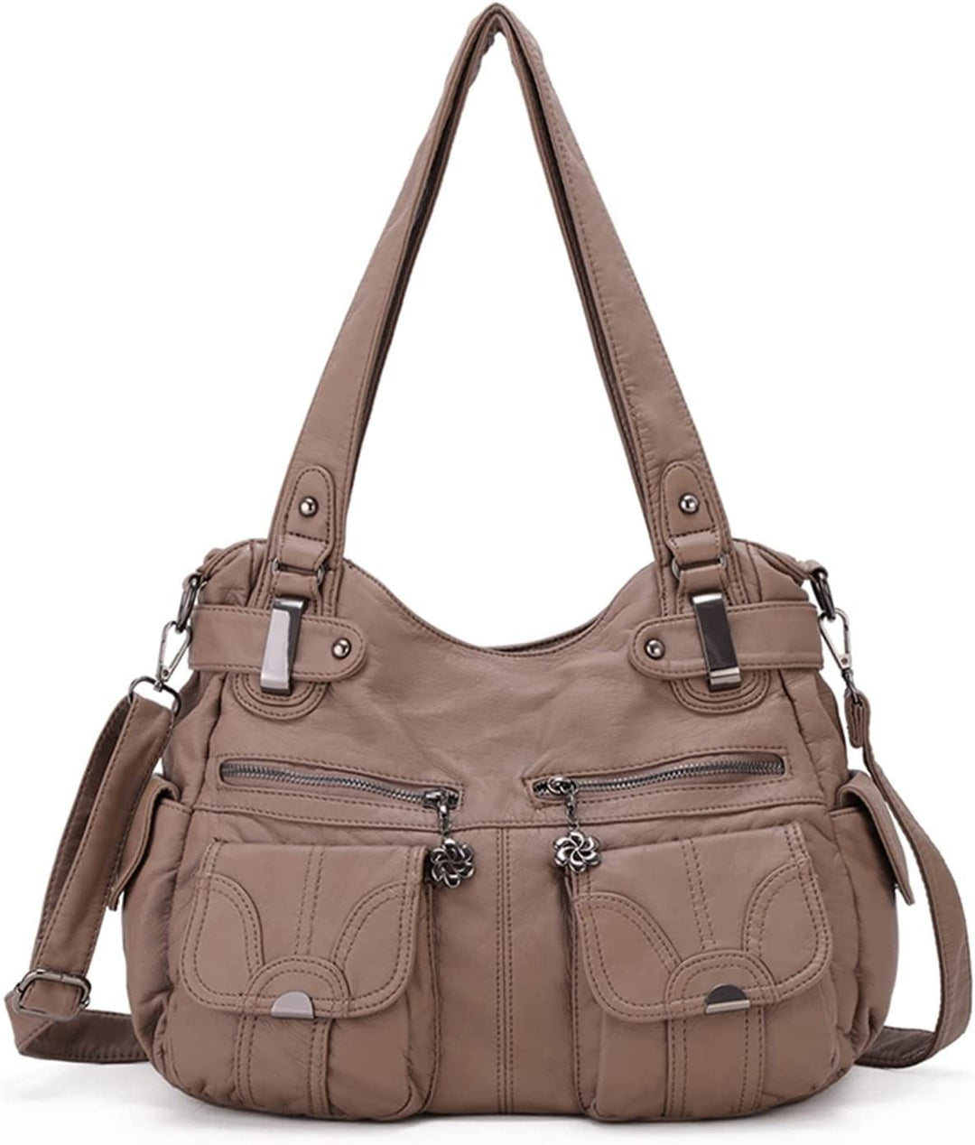 FANDARE Gross Schultertasche Damen Umhängetasche Frauen Vintage Schulranzen Wasserdicht PU Leder Wom