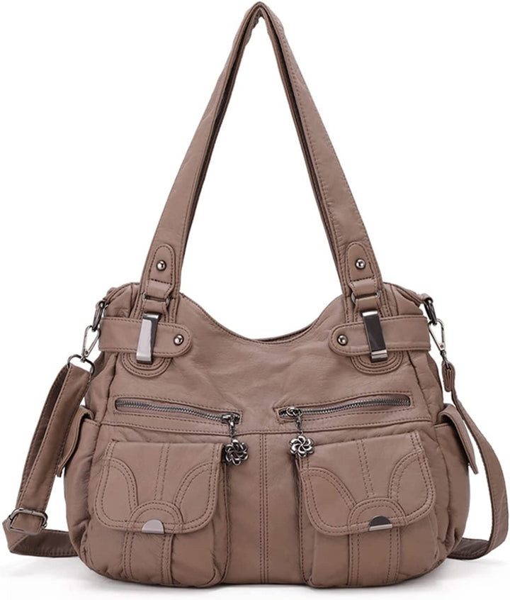 FANDARE Gross Schultertasche Damen Umhängetasche Frauen Vintage Schulranzen Wasserdicht PU Leder Wom