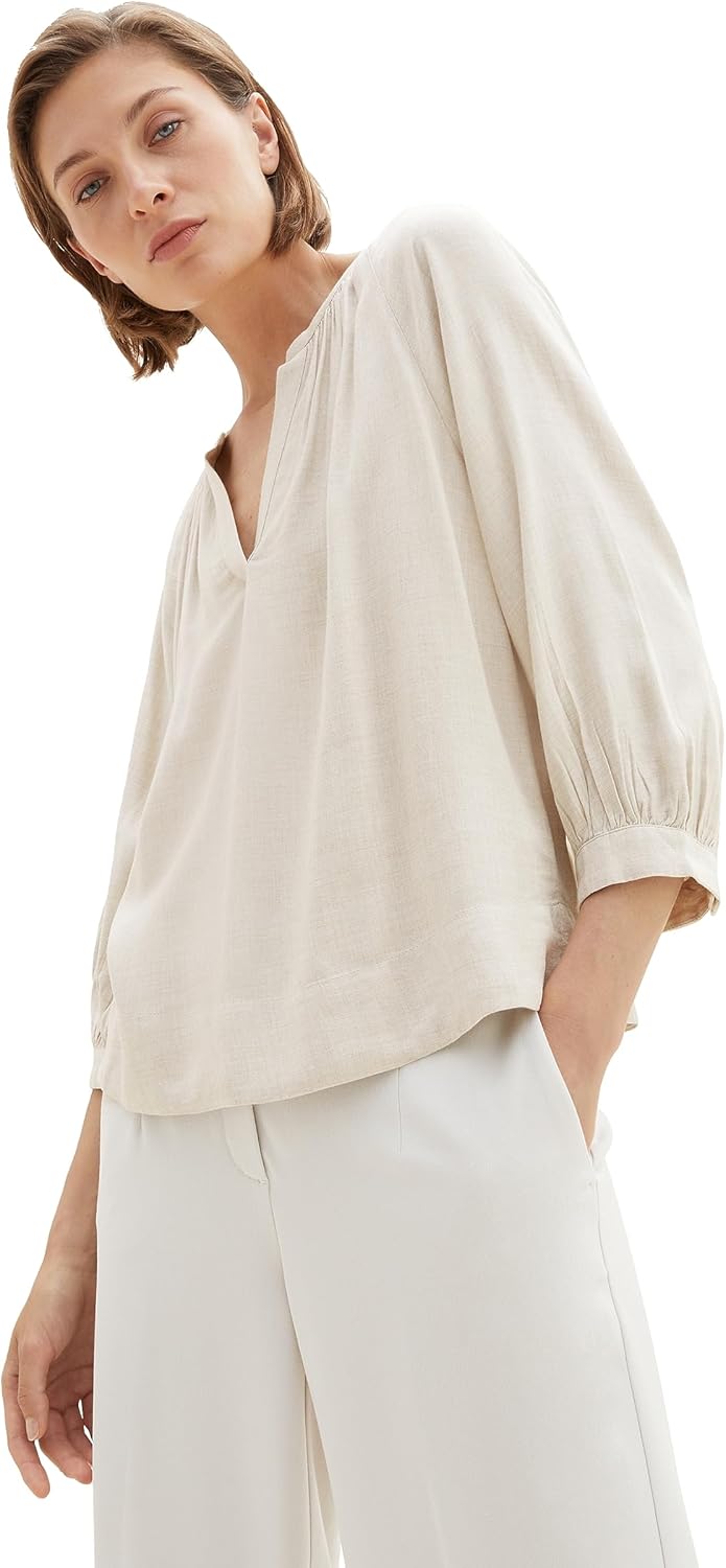 TOM TAILOR Damen Tunica Bluse mit V-Ausschnitt 34 32398-clouds Grey Melange, 34 32398-clouds Grey Me