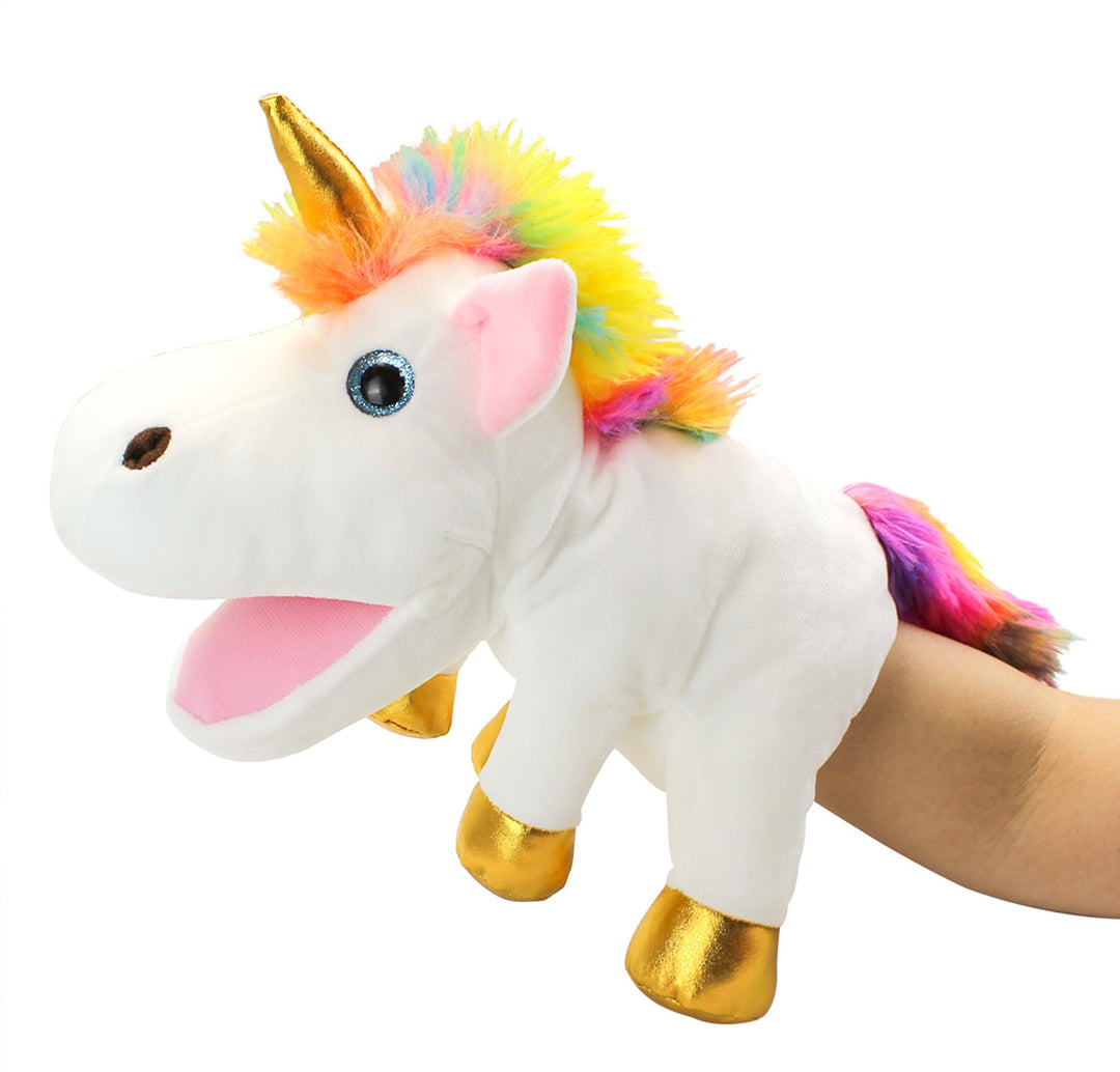 Einhorn-Handpuppen für Kinder, Kleinkind mit beweglichen offenen Mündern, die Glück, Ewigkeit und Re