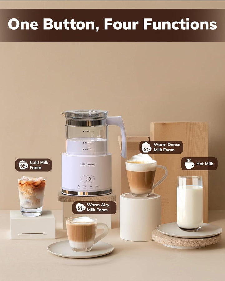 Morpilot Elektrischer Milchaufschäumer 4 in 1, 500 ml, 600 W, Milchaufschäumer aus Glas, warm und ka