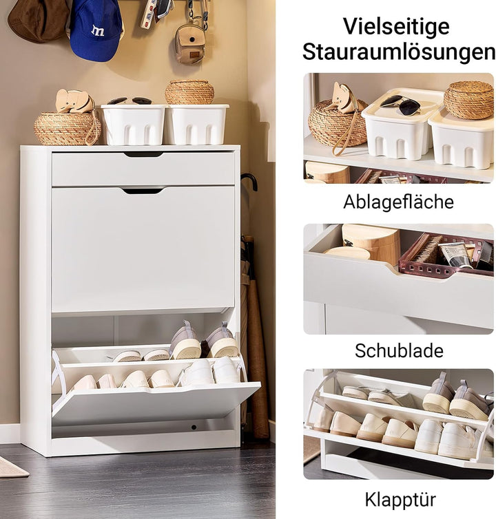 SoBuy Schuhschrank Schmal, Schuhkipper Schmal mit 2 Klappen und 1 Schublade, Kompakter Schuhregal, S