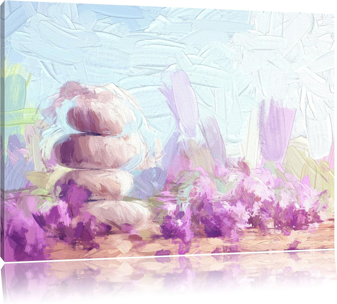 Pixxprint Lavendel Spa-Stillleben Kunst Pinsel Effekt, Format: 100x70 auf Leinwand, XXL riesige Bild