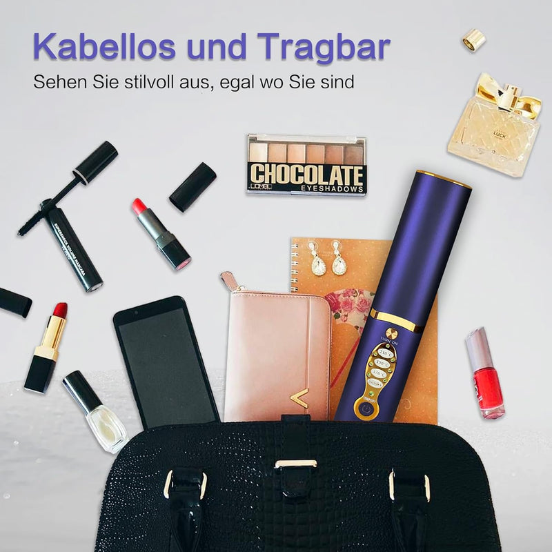 Glätteisen Kabellos mit 5000mAh Akku, Haarglätter und Lockenstab 2 in 1, Mini Tragbares Reiseglättei