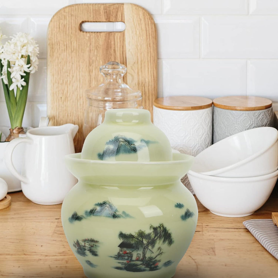 Cabilock Gärtopf Keramik Sauerkrauttopf Gurkentopf Einlegetopf mit Deckel Luftdichte Vorratsdose Vor