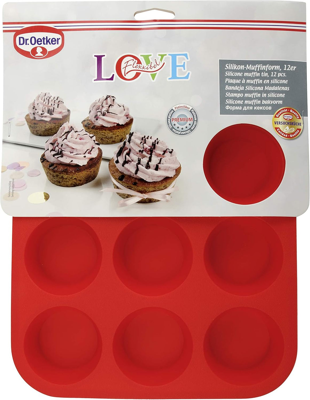Dr. Oetker Muffinform 12er Cups 34 x 26 x 3 cm FLEXXIBLE LOVE, Silikonfrom für Muffins, Backform aus