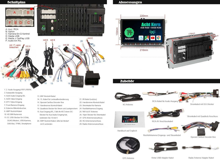 Erisin 9 Zoll IPS Android 14 Autoradio Acht Kern 4GB+64GB Für VW Golf 5 Golf 6 Tiguan Passat Jetta C