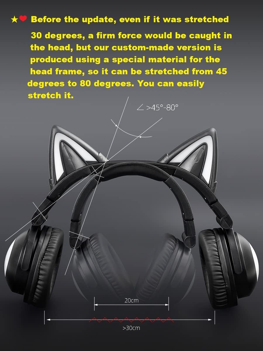 KUQIRMAOERJI Miko-J Kabellose Katzenohr-Kopfhörer (12 Farbwechsel) mit ansteckbaren HD-Mikrofon,Mikr