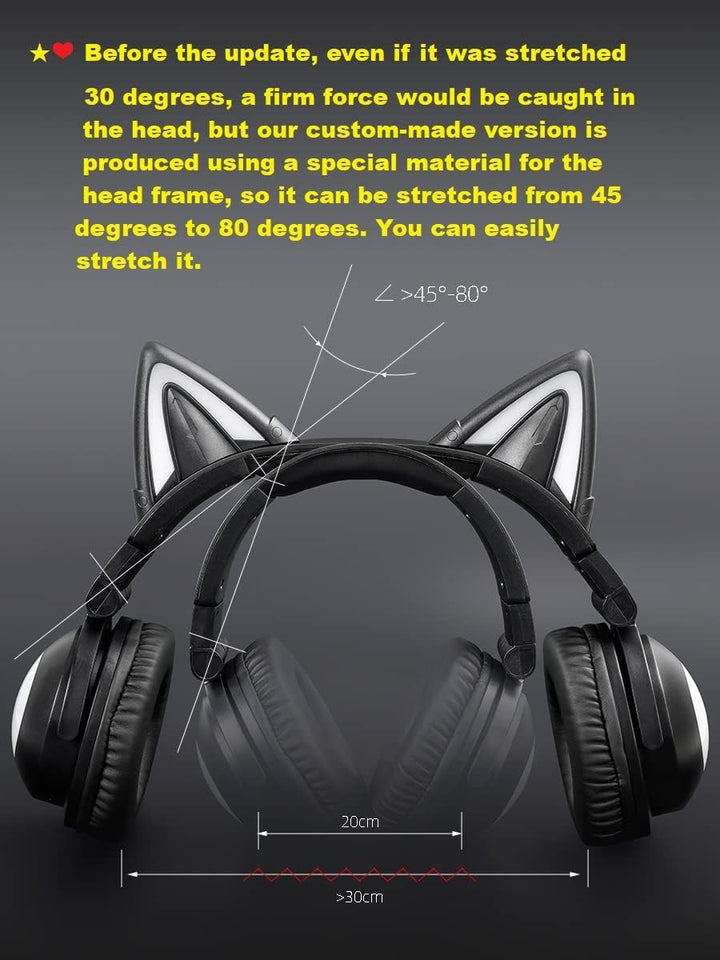 KUQIRMAOERJI Miko-J Kabellose Katzenohr-Kopfhörer (12 Farbwechsel) mit ansteckbaren HD-Mikrofon,Mikr