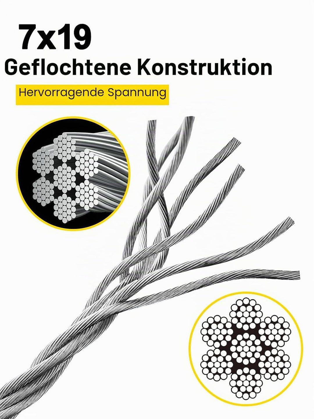 TooTaci 5mm T316 Edelstahlseil, 30M /5mm Drahtseil, Schwerlast-Geländerset – 7×19 Litzen Marinequali