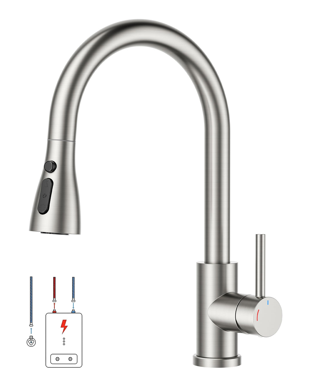 FORIOUS Wasserhahn Küche, Küchenarmatur mit Herausziehbarer Brause Ausziehbar Armatur, Mischbatterie