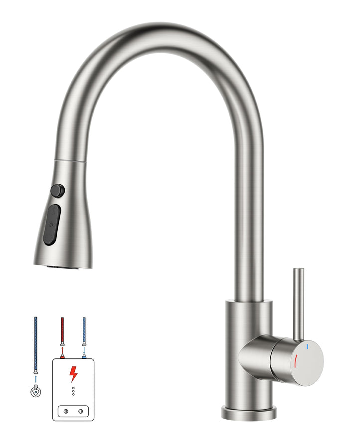 FORIOUS Wasserhahn Küche, Küchenarmatur mit Herausziehbarer Brause Ausziehbar Armatur, Mischbatterie