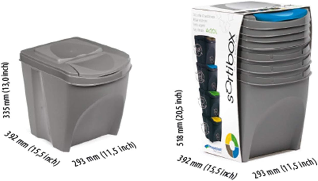 Sortibox 4er Set Mülleimer Abfalleimer Küche (80 Liter 4x25L) Papierkorb Behälter Abfallsammler Müll