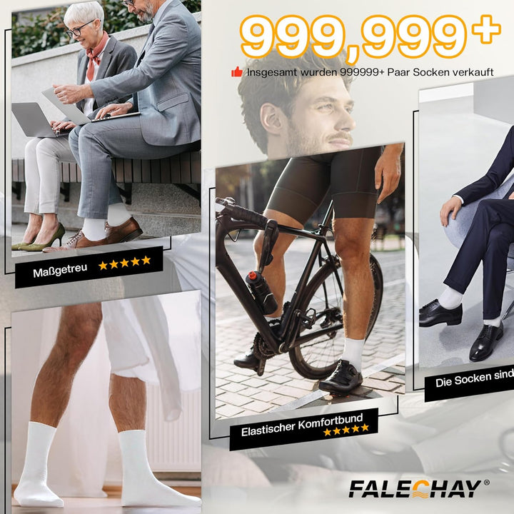 Falechay Herren Socken 12 Paar Sportsocken Classic Schwarz Atmungsaktive Baumwolle 35-38 Weiss*12, 3