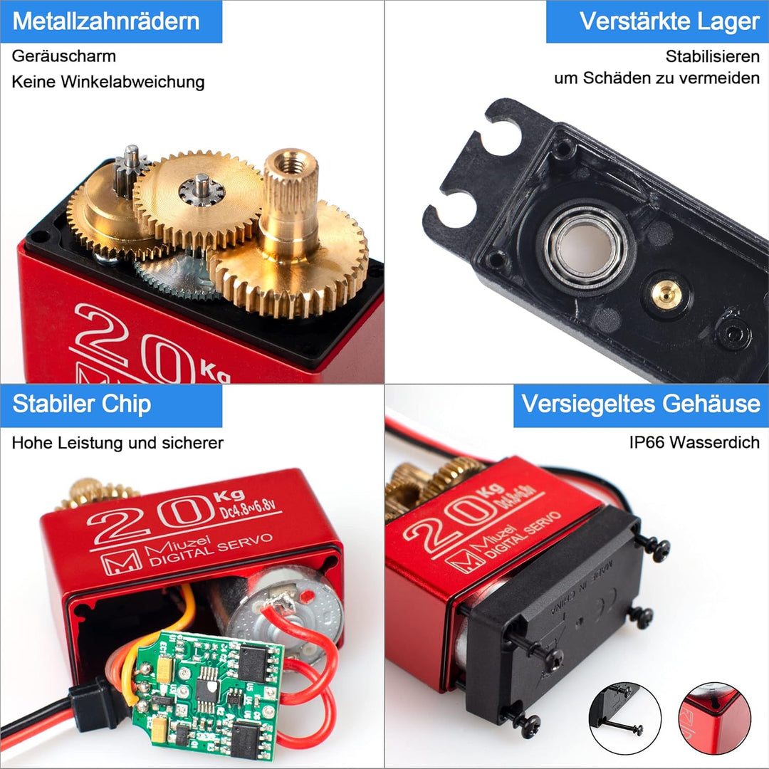 Miuzei 20KG Servo Motor High Torque Digital Servo Metal Waterproof 1/10 Scale Servo for R/C Car Robo