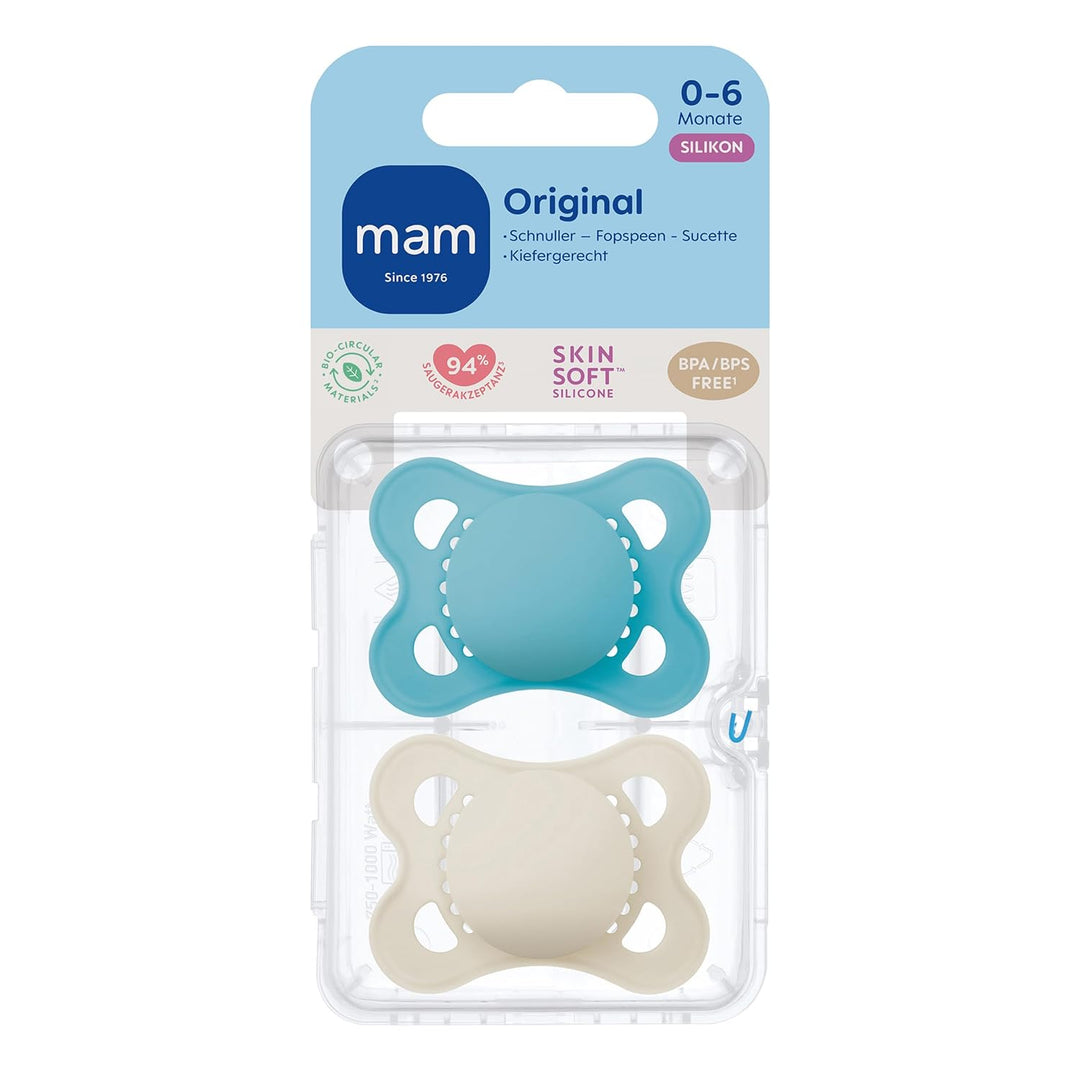 MAM Original Schnuller im 2er-Set, zahnfreundlicher Baby Schnuller aus nachhaltigen &amp; bio-erneuerbar
