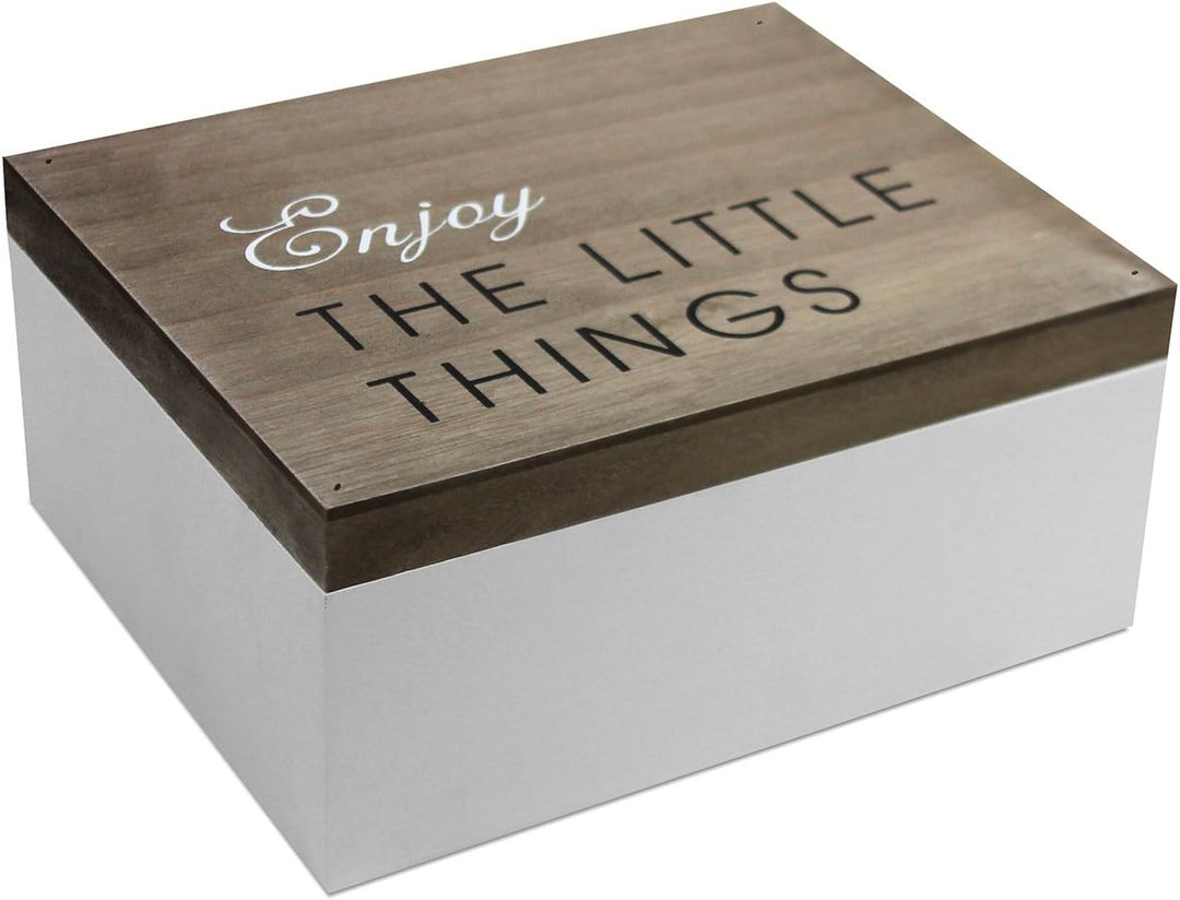 Holzkiste mit Klappdeckel, 22x18x10cm, Braun/Weiss, Shabby-Look, Holzbox Aufbewahrungsbox Aufbewahru