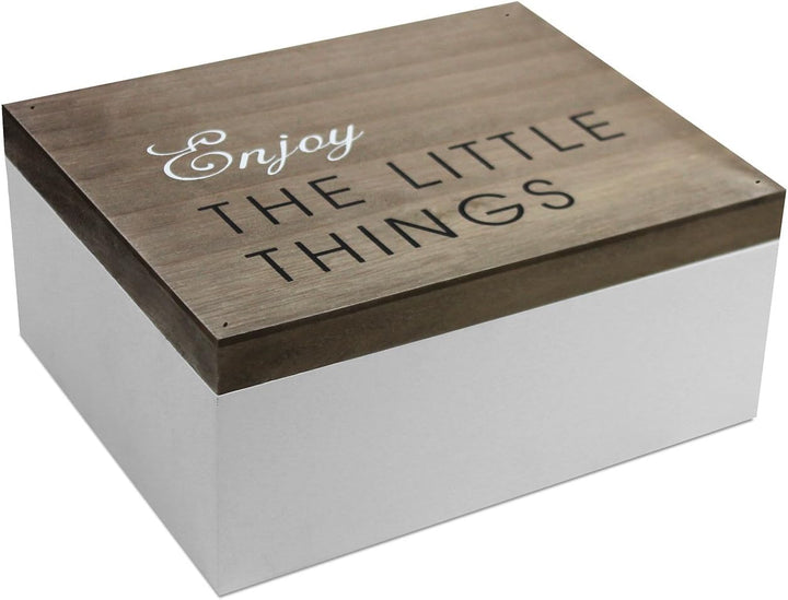 Holzkiste mit Klappdeckel, 22x18x10cm, Braun/Weiss, Shabby-Look, Holzbox Aufbewahrungsbox Aufbewahru