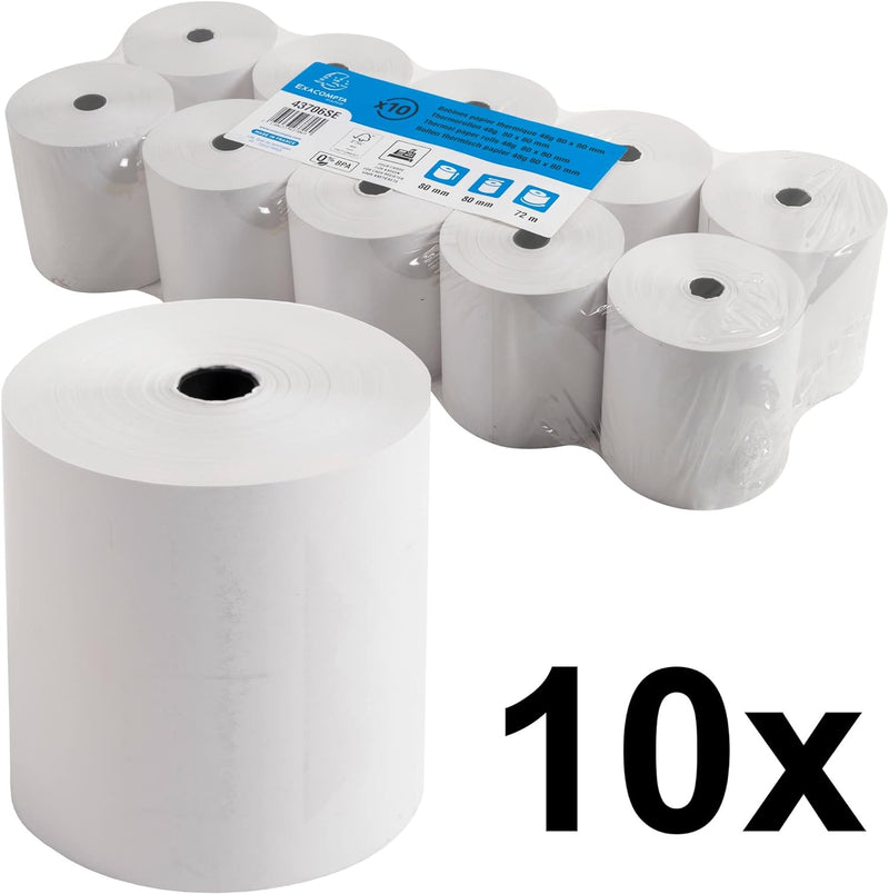 Exacompta 43706SE 10er Pack Thermopapierrollen 1-lagig, Breite: 80mm, Länge 72m, Durchmesser Kern: 1