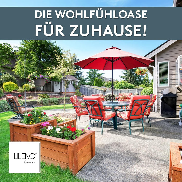 LILENO HOME Gartenstuhl Auflagen als [2er Set - Hochlehner] in Blume Anthrazit-Weiss - Bequeme Liege